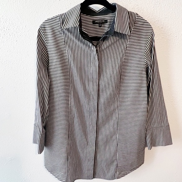 Lafayette 148 black white cotton spandex button up size small - Picture 1 of 6